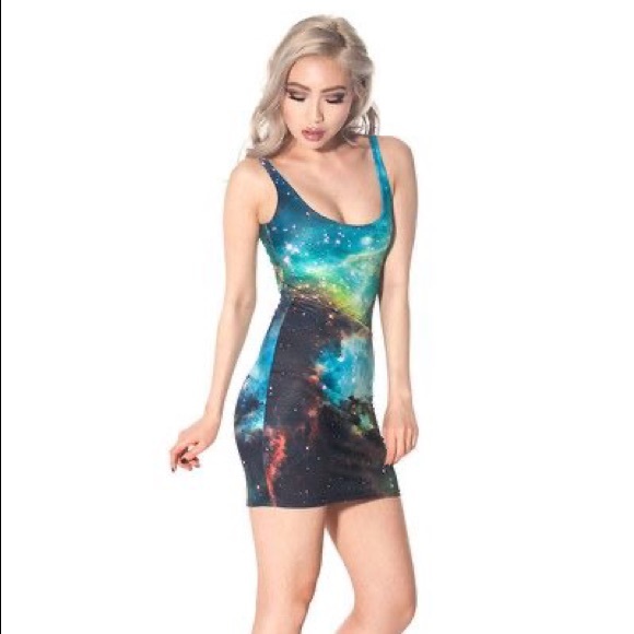 Black Milk green galaxy bodycon mini dress small - Picture 1 of 3